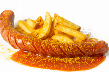 Geflügel Currywurst mit Pommes 